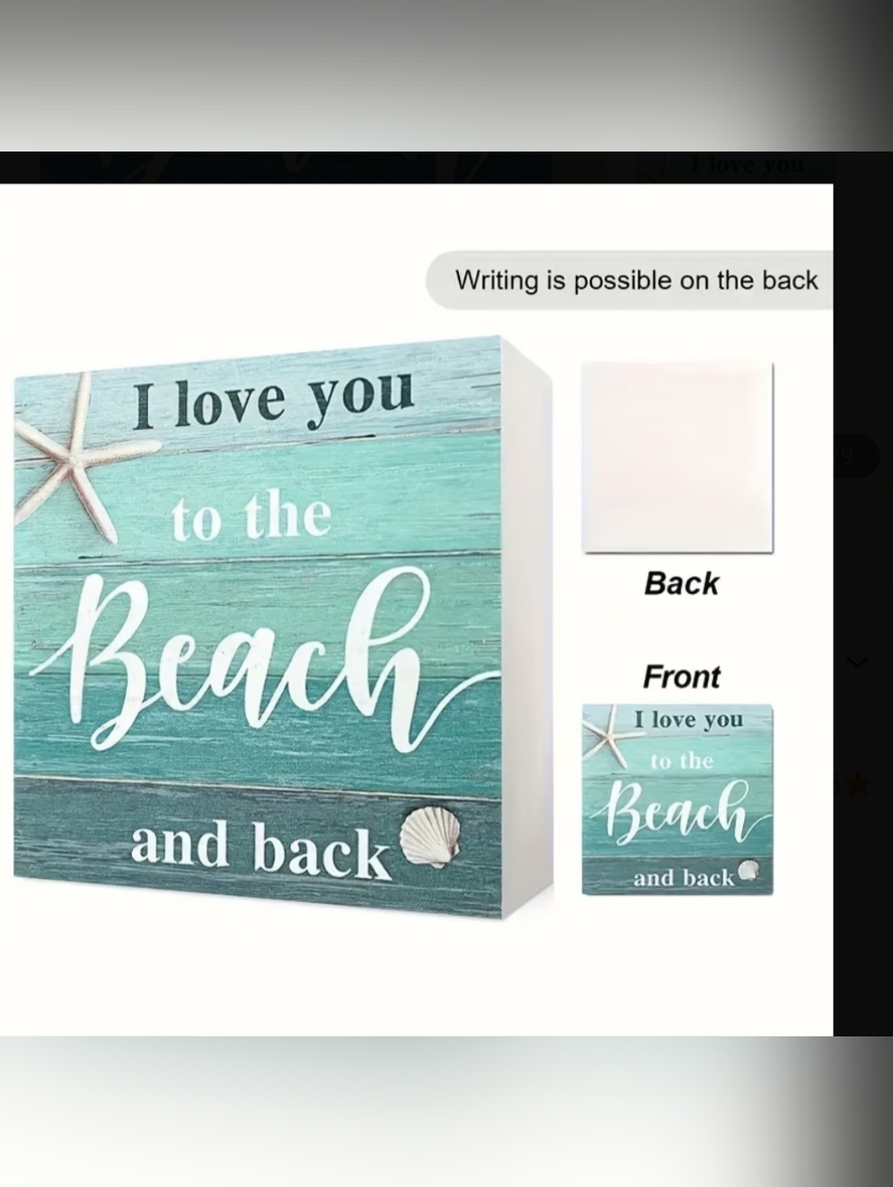 Coastal "I Love You to the Beach and Back" Decorative Block - Teal - Picture 4 of 6
